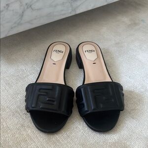 Fendi Black Slides with FF Logo 36.5